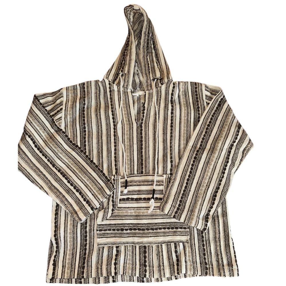 Unisex Baja Hoodie‎ Striped Pullover Hooded Poncho